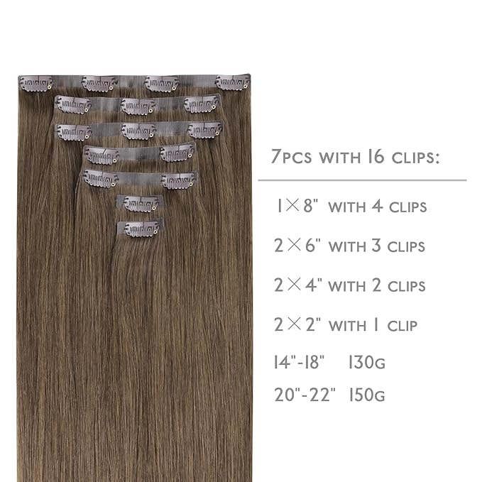 WENNALIFE Seamless Clip In Hair Extensions Human Hair, 12 Inch 80g 7pcs Light Ash Brown Real Hair Extensions Clip in Human Hair Invisible PU Skin Weft Natural Remy Hair