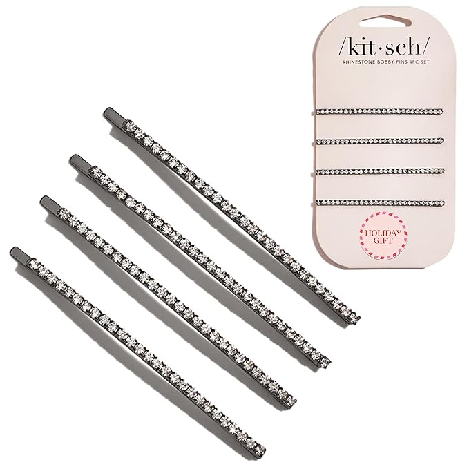 Kitsch Rhinestone Hair Accessories for Women, Stylish and Decorative Bobby Pins, Extra Long Sparkly Hair Clips for Weddings, Party, Events or Everyday Look | Ideal Gifts for Women - Set of 4, Hematite