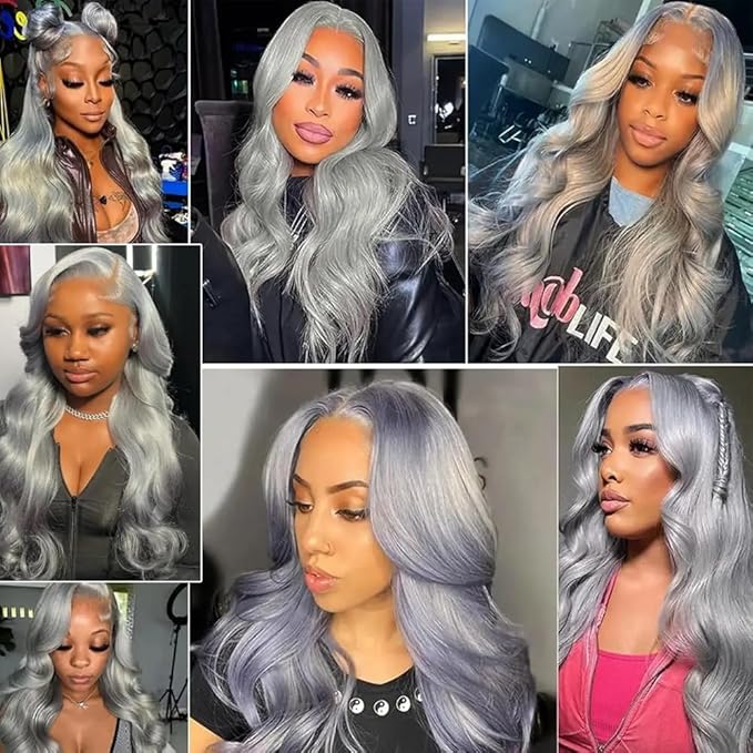 Silver Bundle Human Hair Grey Body Wave Bundles Niegmeag Brazilian Virgin Remy Hair 3 Bundles 26 28 30 Inch Double Weft Soft And Silky Gray Body Wave Bundle