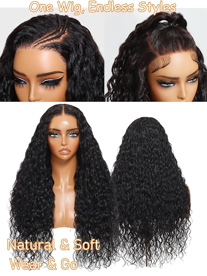 Julia Hair Loose Curly Wave Glueless Wigs Human Hair 7x5 HD Lace Closure Bye Bye Knots Mixed Curls Wig with Invisi Drawstring Pre Plucked Pre Bleached Put on and Go Beginner Friendly 18 Inch