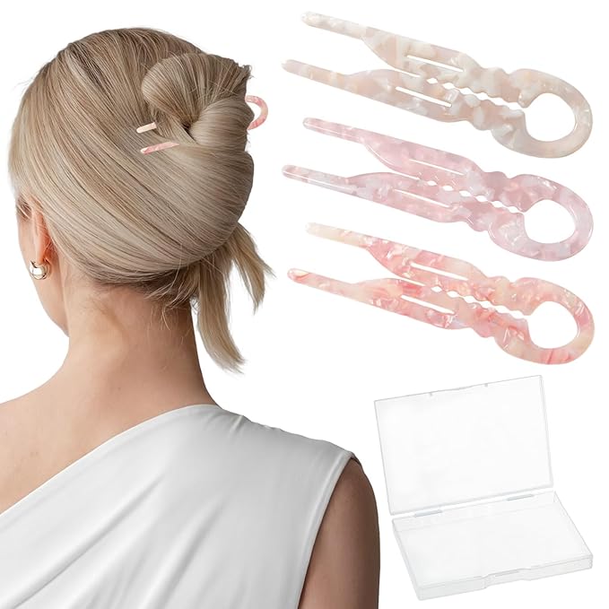 Sunolga 3pcs Prestige French Hair Pins for Women, 4.38" Large, Serrated Anti-Slip Design, Curved Shape for Better Head Fit, Coquette Elegant Hair Accessories for Updos, Chignon, Bun Hairstyles