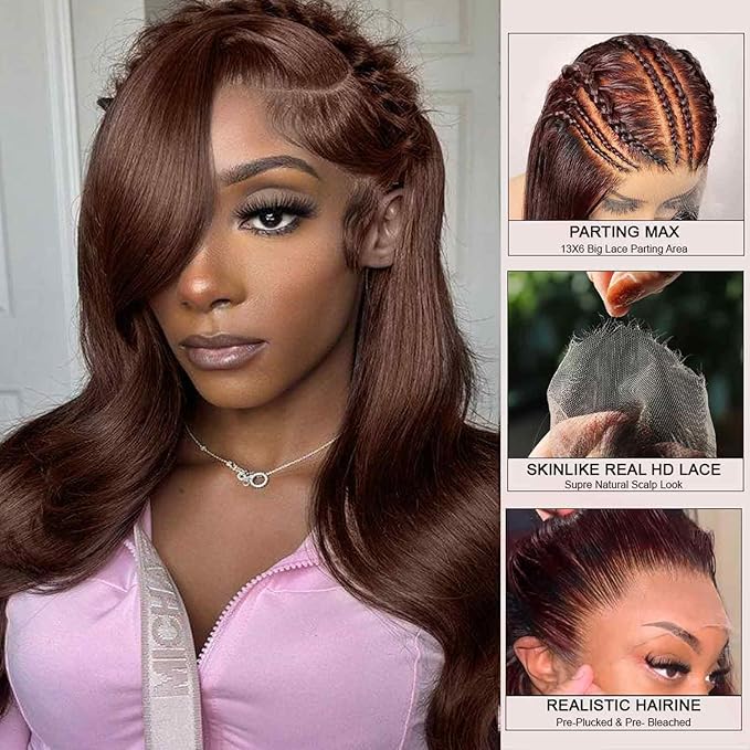 WOWANGEL 13x6 HD Lace Front Wigs Human Hair Body Wave Pre Plucked SKINLIKE 0.1mm Extremely Thin Real HD Lace Front Wigs 250% Density Glueless Human Hair Wigs for Women 24 Inch