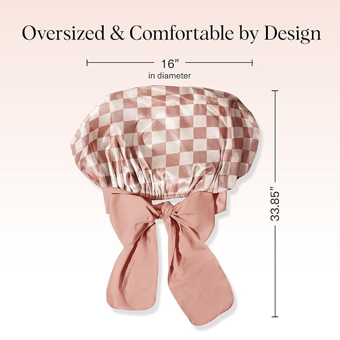 Kitsch XL Satin Bonnet for Sleeping - Softer Than Silk Hair Bonnet For Women - Secure Fit, Adjustable Night Cap For Curly & Textured Hair - Prevents Breakage, Tangles & Thinning - Terracotta Checker