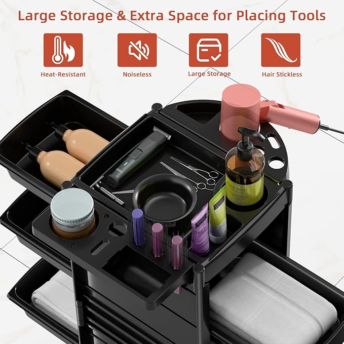 7-Layer Salon Trolley Cart with 6 Drawers, Professional Salon Rolling Cart with Wheels for Hair Stylist, Portable Barber Station with Extra Storage Space for Tattoo, Barber