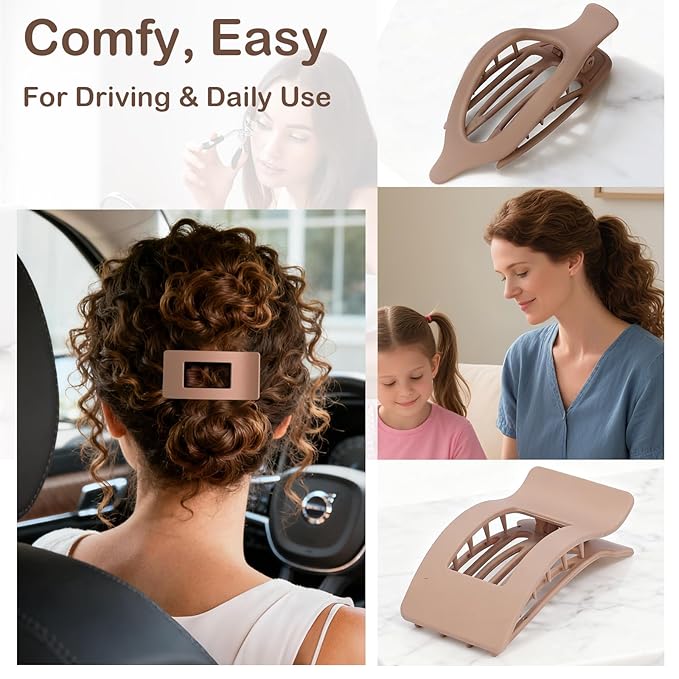 6 Pack Flat Hair Clips for Women Girls, French Flat Claw Clips for Think Hair Thin Hair with Strong Hold, Non-Slip, Matte Classic Barrettes for All Hair Styling