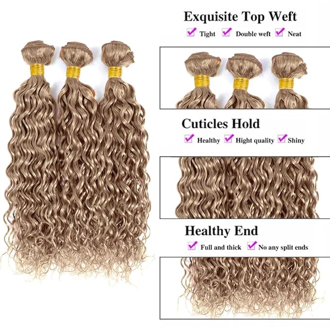 Ash Blonde Water Wave Bundles Human Hair Color #22 Bundle Niegmeag Brazilian Virgin Remy Hair 3 Bundles 26 28 30 Inch #22 Blonde Wet and Wavy Bundle