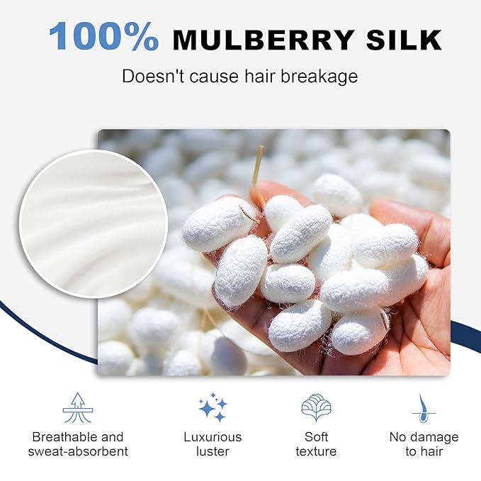1 Piece Silk Bow Scrunchies for Hair-100% Pure Mulberry 22 Momme Silk Hair Tie, Elastic Ponytail Holder, Elegant Soft Bow Hair Ties Band for Women Hair Care, Multiple Colours (WHITE)