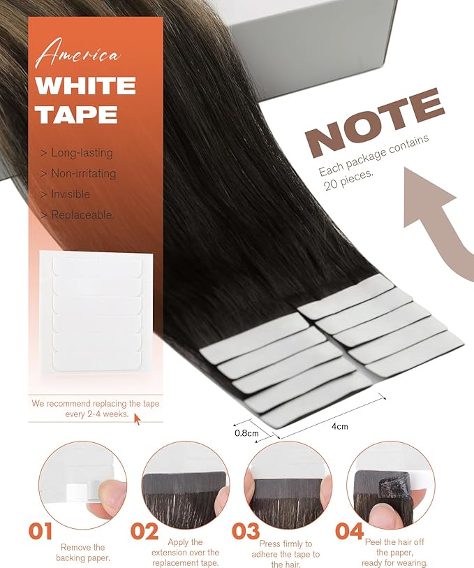 Sunny Hair Tape in Hair Extensions Real Human Hair Invisible Remy Hair Extensions Tape ins for Women Natural Black Ombre Dark Brown Balayage Ash Blonde 22 inch 20Pcs 50G