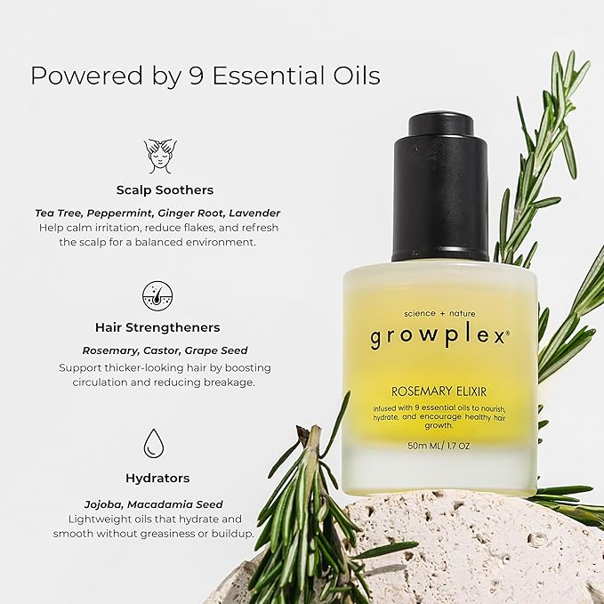 Rosemary Elixir – Daily Scalp Oil with 9 Essential Oils – Lightweight, Non-Greasy Formula for a Healthy-Looking Scalp – For Men & Women – 2oz