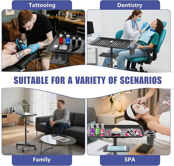 Salon Tray Cart on Wheels with Storage Platform, Adjustable Height Hair Stylist Tray, Premium Iron Tattoo Tray, Suitable for Salon and SPA Use