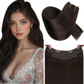 RUNATURE Short Wire Hair Extensions Real Human Hair 12 Inch 70g Invisible Wire Hair Extensions Dark Brown Remy Soft Hair Add Thickness #2 Dark Brown