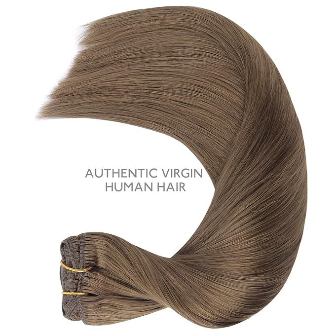 WENNALIFE Clip in Hair Extensions, 150g 16 Inch 9pcs Light Ash Brown Human Hair Extensions Thicker Clip in Hair Extensions Real Human Hair Clip Set Double Weft