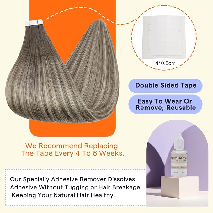 Full Shine Tape in Hair Extensions 22 Inch 50grams Ombre Straight Remy Tape Ins Human Hair Extensions Color 7 Fading to 1000 Blonde and 7 Brown Invisible Double Sided Extensions 20PCS Add Length