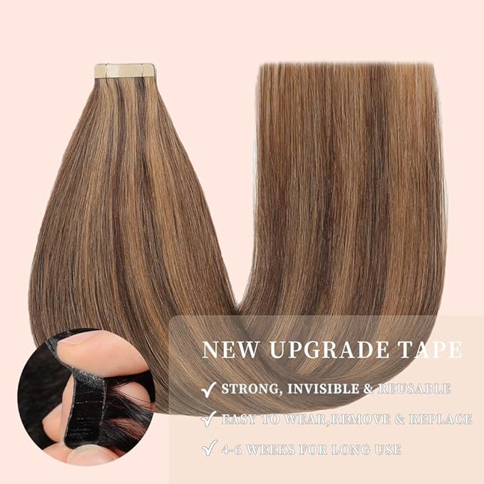 Human Hair Tape in Extensions, Darkest Brown to Medium Brown Extensions Real Human Hair 14 Inch 20pcs Remy Straight Tape ins Invisible Tape in Hair Extensions Human Hair (P2/10#,14 Inch)