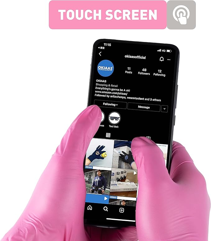 OKIAAS Black/Pink Vinyl Disposable Gloves Latex Free, Food Grade, 5 mil, Cooking, Cleaning, Hair Dye, 50/100/200/1000 Count