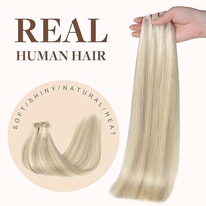 GOO GOO Clip in Hair Extensions Real Human Hair, Remy Human Hair Extensions Clip ins for Women, Natural Human Hair, 12inch 85g 7Pcs, #17A/60A Ash Blonde Highlighted Platinum Blonde