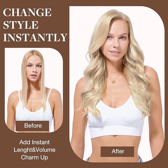 GOO GOO Clip in Hair Extensions Real Human Hair, Remy Human Hair Extensions Clip ins for Women, Natural Human Hair, 18inch 120g 7Pcs, Ash Blonde to Platinum Blonde