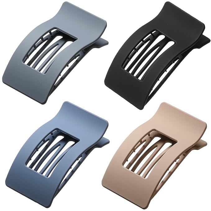4 PCS Flat Hair Clips, Large Flat Claw Clips for Women Girls, Strong Hold French Hair Clips for Thick Thin Hair, Stylish Classic Hair Barrettes(Matte Blue)