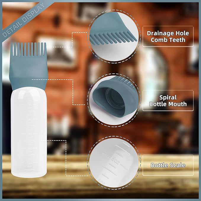 BLAAROOM Root Comb Applicator Bottle 6 Ounce, 4 Pack Hair Oil Applicator Bottle, Hair Dye Bottle Applicator Tools with Hair Oil Dispenser Root Comb Brush for Scalp Hair Oiling Applicator - Green