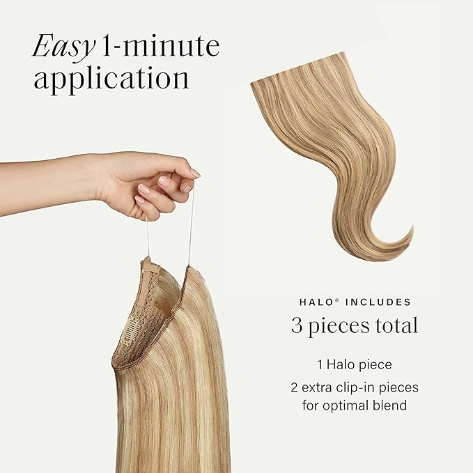 Luxy 100% Remy Human Hair – Halo Clip-In Hair Extensions –Natural Looking Volume & Length - One-Piece - Easy 5-Min Application 140 grams 16" Dirty Blonde Highlights