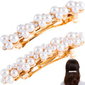 2 Pcs Pearl Hair Clips, Pearl-Embellished Barrette, Elegant Rhinestone Pearls Barrettes for Women, Party, Wedding, Daily Use, Graduation (Gold)