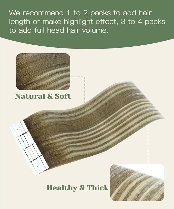 SURNEL Injection Seamless Tape in Hair Extensions Balayage Walnut Brown to Ash Brown and Golden Blonde Invisible Tape in Extensions Human Hair 18inch 20 Pcs 40g(#3822,18)
