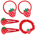 5PCS Strawberry Hair Clip and Hair Tie set, Fruit Metal Snap Accessories, Red Elastics No Damage Soft Rubber Hairbands, Cute Strawberry Accessories for Girls Toddlers Kids and Teens