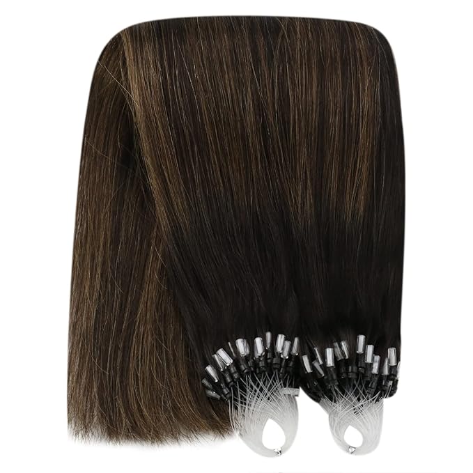 YoungSee Micro Bead Hair Extensions Real Human Hair Brown Micro Loop Hair Extensions Human Hair Dark Brown Balayage Bead Hair Extension 22 Inch Ombre Micro-Link Hair Extension Soft for Wedding 50g 50s
