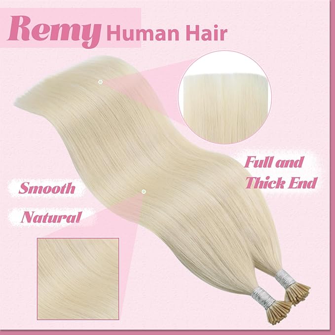 YoungSee I Tip Extensions Blonde Itip Human Hair Extensions Platinum Blonde 24 Inch 50s 50g Human Hair I Tip Extension for Long Straight Hair I Tip Human Hair Extension