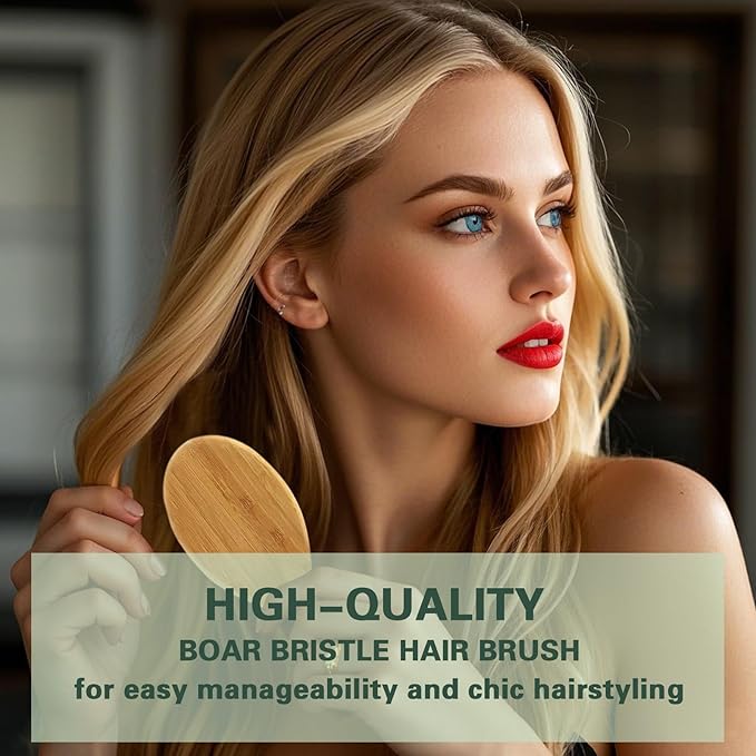 Boar Bristle Hair Brush,No Shampoo Hair Brush,Dry and Wet Detangling Gently Enhances Shine, Smooths Frizz and Prevents Breakage in Fine and Straight, Thick and Curly Hair