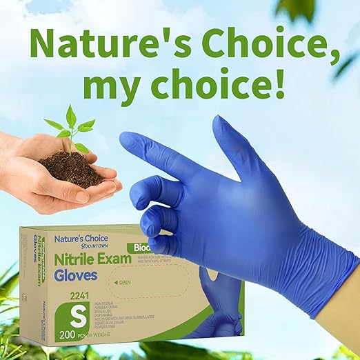 Jointown Biodegradable Nitrile Exam Gloves, Disposable Medical Surgical Gloves, Violet Blue Nitrile Glove, Latex Free, Food Safe, 200 Count, Large