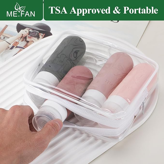 ME.FAN 4 Pack Blue Silicone TSA Approved 3oz Travel Size Containers, Travel Bottles for Toiletries, Shampoo, Lotion