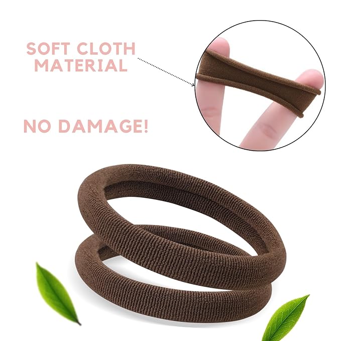 60 Pcs 2 Inch Brown No Damage Hair Ties for Women Thick Hair, Large Soft Seamless Nylon Fabric Elastic Hair Ties Ponytail Hair Holders Hair Elastics Hair Band for Women