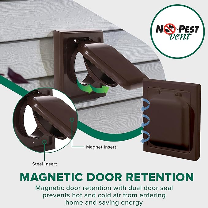 NO-PEST VENT, Exclusive Dual Door Dryer Vent Cover Outdoor 4 inch or Bathroom fan, Made in USA w Highest UV Resistant Plastic in any Outdoor Vent Cover (Brown, 4 inch W/O Duct Tube)