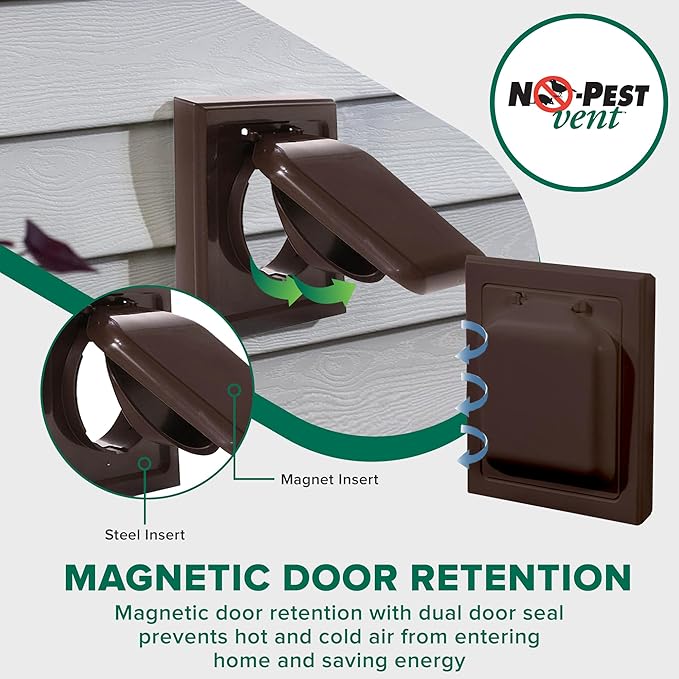 NO-PEST VENT MetalGuard, Dual Door Dryer Vent Cover Outdoor 4 Inch, Powder-Coated Heavy Duty Steel, Pest Proof, Rust Resistant, Safe & Efficient Vent Cap (Brown, 4" Steel With Collar)