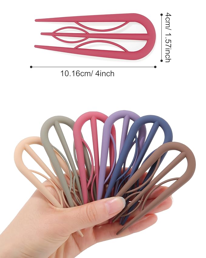 French Hair Pin for Women - U-Shaped Hair Fork for Updos, Chignons & French Twists, Durable Acrylic, Secure & Elegant Styling for All Hair Types (Dark 6 Colors (Matte))