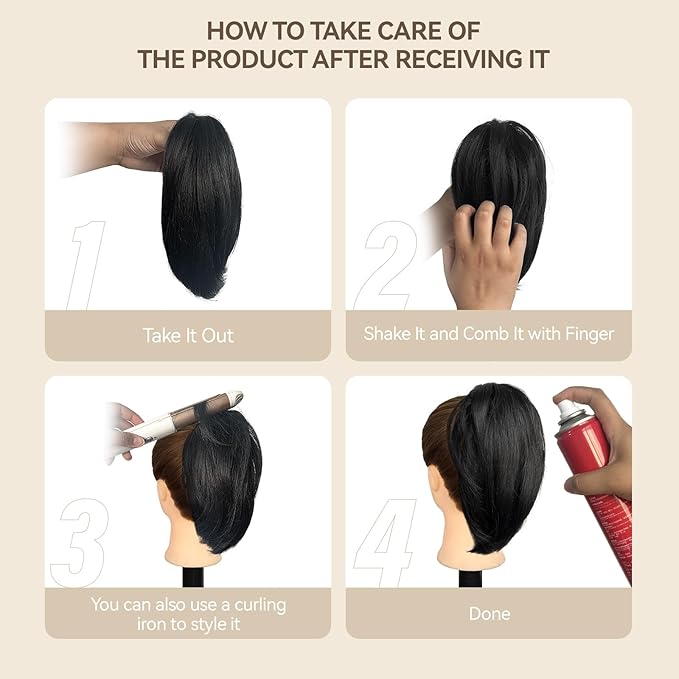 Clip on Ponytails for Women - 10 Inch Short Ponytail Extension, Straight Pony Tails Hair Extensions, Synthetic Hair Extensions Ponytail, Clip in Ponytail (Color: Ash Blonde with White Highlights)
