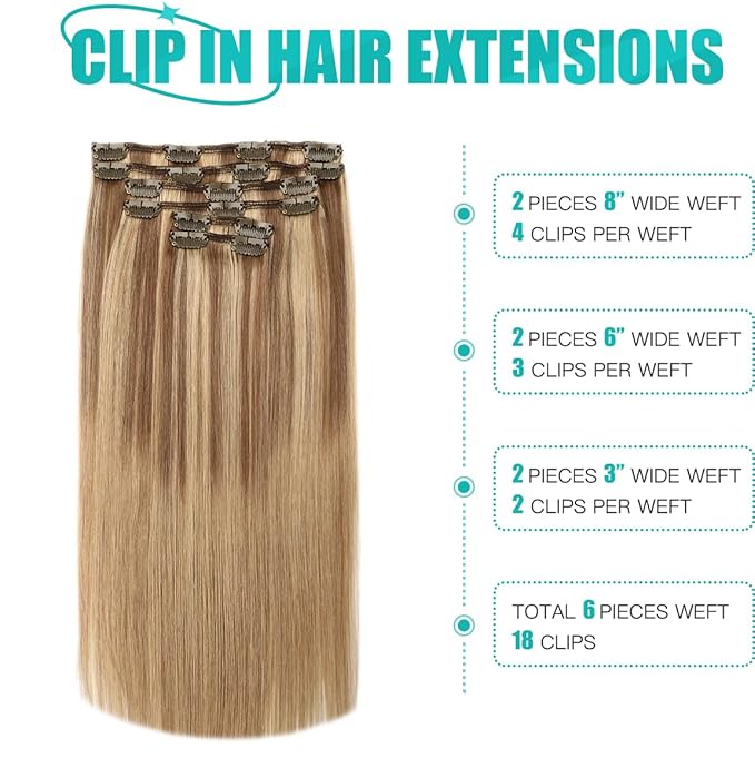 SURNEL Clip in Extensions Human Hair Balayage Golden Brown to Honey Blonde Clip in Hair Extensions 14 Inch 6pcs 100g(#10/27/27,14'')
