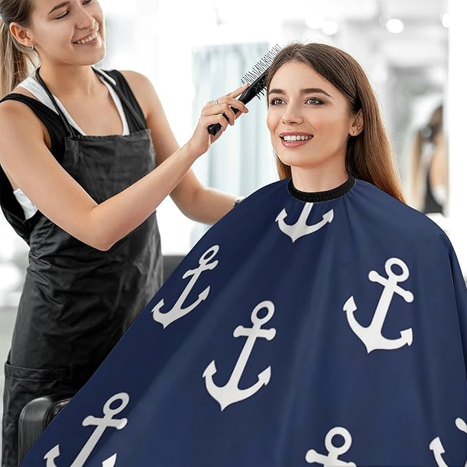 Fashion Unisex Hair Cutting Cape with Adjustable Closure Navy Nautical Anchor Barber Cape