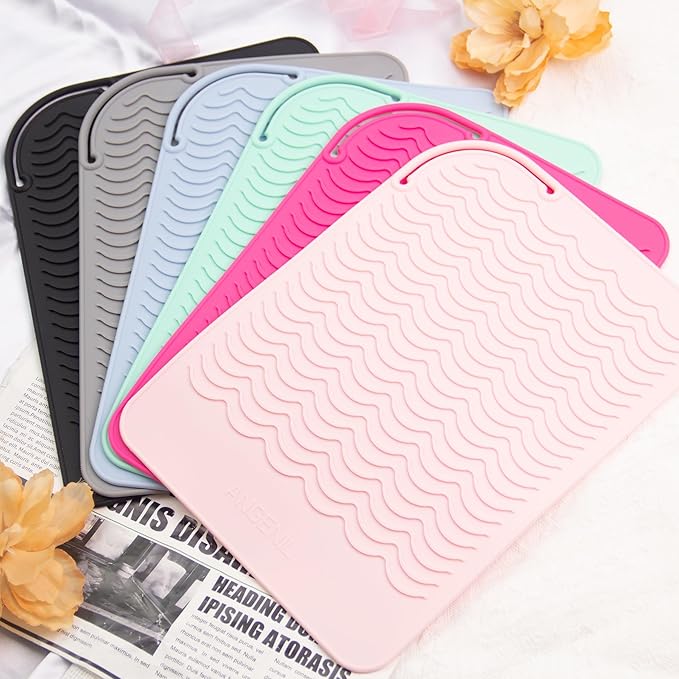 ANGENIL Pro Large Silicone Heat Resistant Mat for Curling Irons, Titanium Ceramic Flat Iron Hair Straightener and Hair Curler for Hot Hair Tools Mat Pouch 2-in-1, Iron Scald Accessories, 11.02" x 7.9"