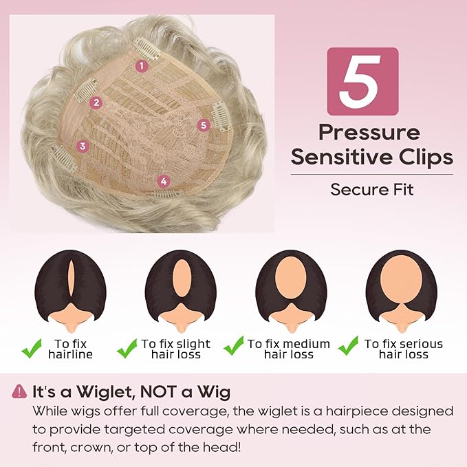 REECHO Hair Topper, Short Wiglet Hair Topper for Women with Thinning Large Coverage Synthetic Top Crown Hairpiece for Women - Ash Blonde