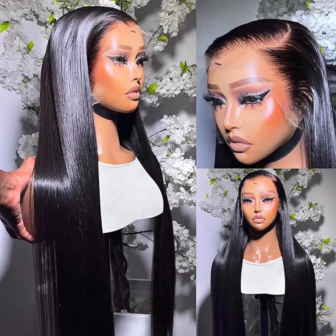 Lemoda 13x6 Full Lace Frontal Wig 180% Density Straight Lace Front Wigs Human Hair HD Transparent Lace Glueless Wig Pre Plucked 15A Brazilian Virgin Human Hair Wigs for Women 18 Inch