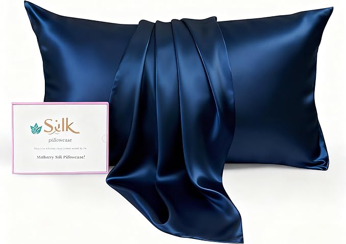 Luxury 6A Mulberry Silk Pillowcase & Silk Pillow Case for Hair & Skin – Anti-Wrinkle, Hidden Zipper – Best Beauty Sleep Solution for Women(Blue, King)