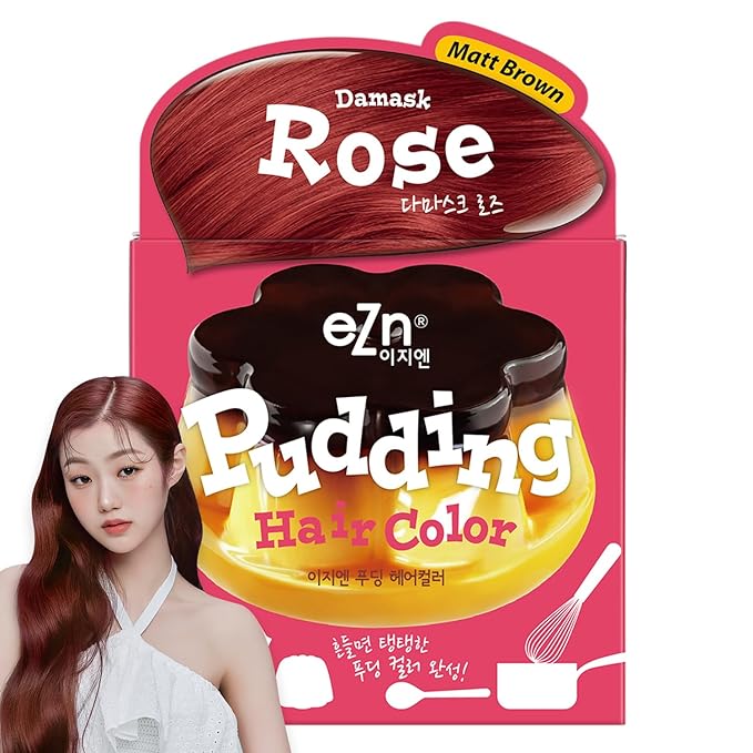 eZn Pudding Hair Dye, Ammonia-Free, Semi-Permanent DIY Korean Hair Dye Color with Keratin (Damask Rose)