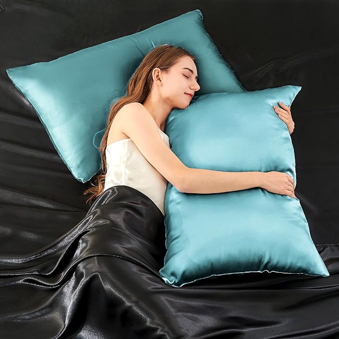 INFIIXSO Mulberry Silk Pillowcase for Hair and Skin, Silk Pillow Cases Queen Size Set of 2 with Hidden Zipper 20"x30", Ultra Smooth and Soft Cooling Pillow Cases for Hot Sleepers(Ocean Mist, 2 Pack)