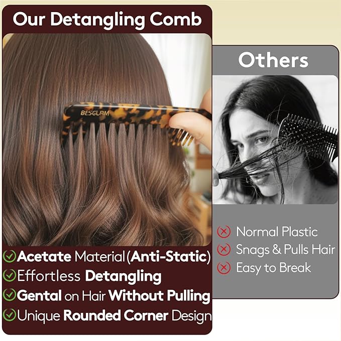 Wide Tooth Comb for Curls & Thick Hair - Large Detangling Comb for Women, 6 Inch Full-hand Length Acetate (Anti-Static), Wet/Dry Use, Reduces Breakage, (Tokyo)