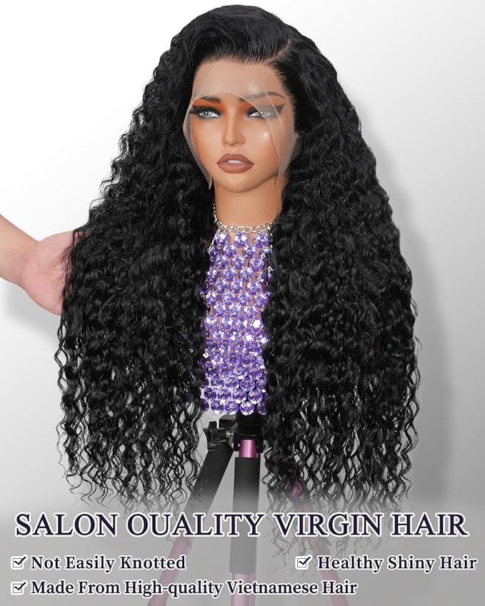 13x6 Deep Wave Lace Front Wigs Human Hair 180% Density Curly Wigs for Black Women 13x6 Wet and Wavy HD Transparent Lace Frontal Wigs Human Hair Pre Plucked with Natural Baby Hair 20inch