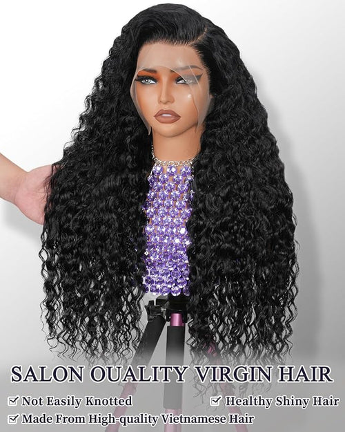 13x6 Deep Wave Lace Front Wigs Human Hair 180% Density Curly Human Hair Wig for Women Wet and Wavy HD Frontal Wigs Pre Plucked with Baby Hair 32Inch