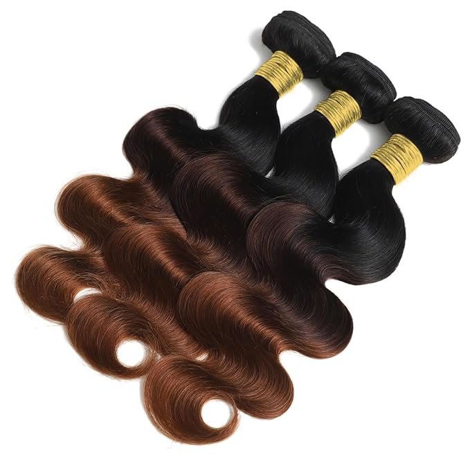 T1B/2/30 Chestnut Brown Ombre Human Hair Bundles Body Wave 100% Real Virgin Human Hair Bundles 10 12 14 Inch Dark Roots Bundle 3 Tone Ombre Medium Auburn Colored Sew in Quick Weaves