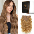 Clip in Hair Extensions Real Human Hair Body Wave 27 Honey Blonde Clip in 100% Brazilian Remy Human Hair Extensions 8pcs Per Set with 18 Clips Double Weft 16 Inch 90g/3.6oz